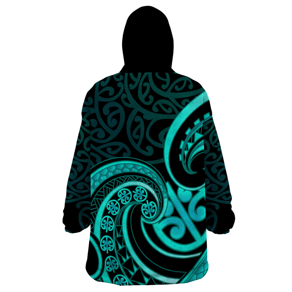 Turquoise New Zealand Mangopare Wearable Blanket Hoodie Aotearoa Maori Koru Style