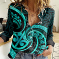 Turquoise New Zealand Mangopare Women Casual Shirt Aotearoa Maori Koru Style