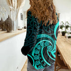 Turquoise New Zealand Mangopare Women Casual Shirt Aotearoa Maori Koru Style