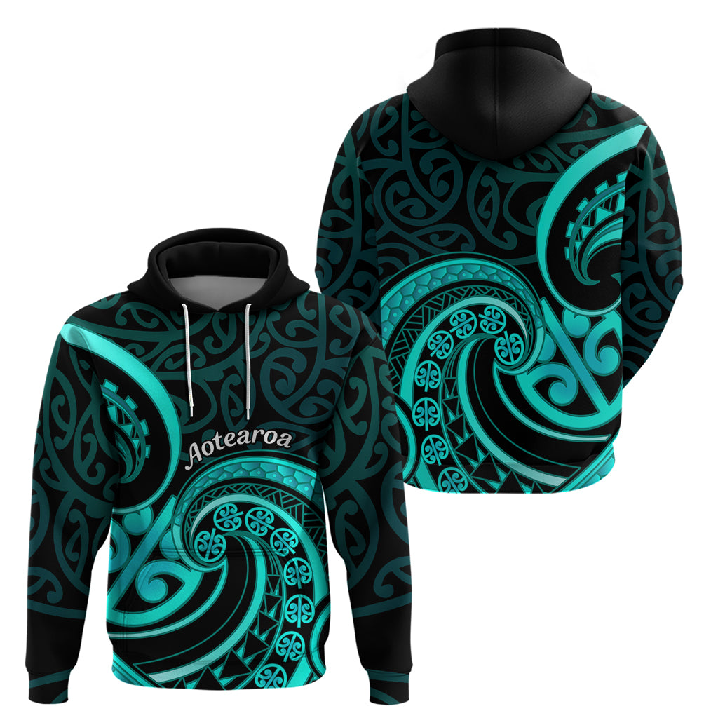 Turquoise New Zealand Mangopare Zip Hoodie Aotearoa Maori Koru Style
