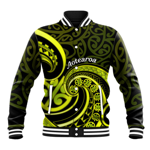Lime Green New Zealand Mangopare Baseball Jacket Aotearoa Maori Koru Style