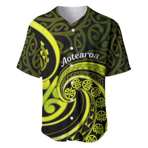 Lime Green New Zealand Mangopare Baseball Jersey Aotearoa Maori Koru Style