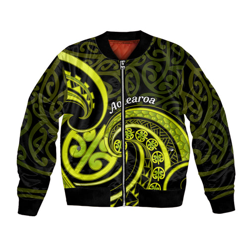 Lime Green New Zealand Mangopare Bomber Jacket Aotearoa Maori Koru Style