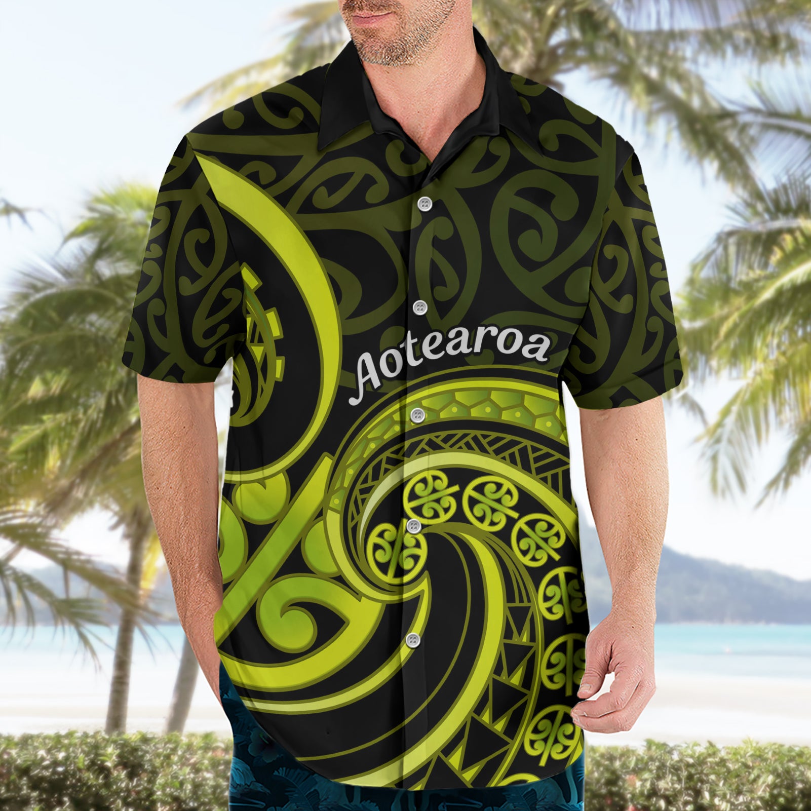 Lime Green New Zealand Mangopare Hawaiian Shirt Aotearoa Maori Koru Style