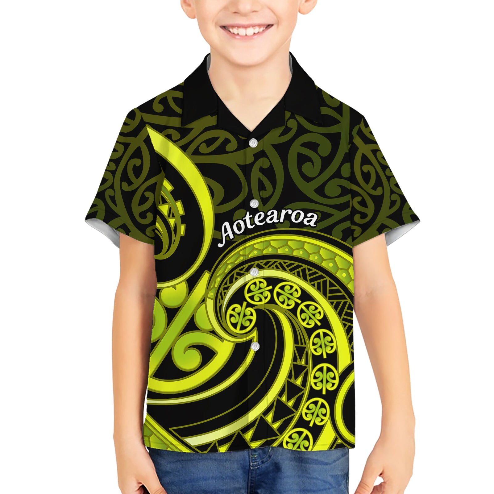 Lime Green New Zealand Mangopare Hawaiian Shirt Aotearoa Maori Koru Style