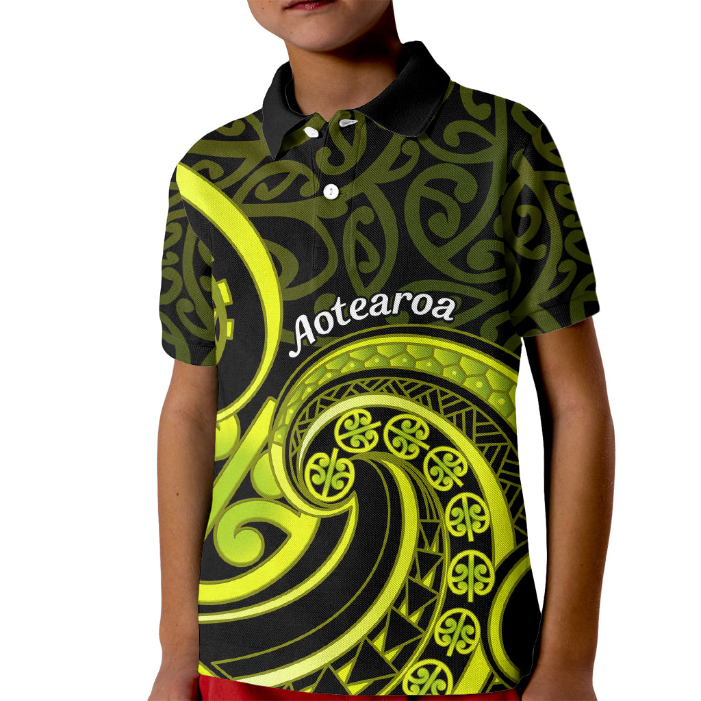 Lime Green New Zealand Mangopare Kid Polo Shirt Aotearoa Maori Koru Style
