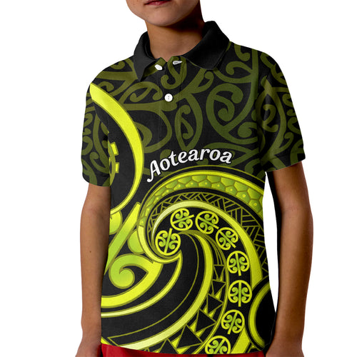 Lime Green New Zealand Mangopare Kid Polo Shirt Aotearoa Maori Koru Style