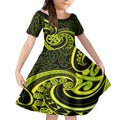 Lime Green New Zealand Mangopare Kid Short Sleeve Dress Aotearoa Maori Koru Style