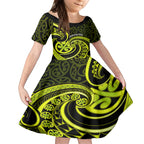 Lime Green New Zealand Mangopare Kid Short Sleeve Dress Aotearoa Maori Koru Style