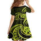 Lime Green New Zealand Mangopare Kid Short Sleeve Dress Aotearoa Maori Koru Style