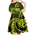 Lime Green New Zealand Mangopare Kid Short Sleeve Dress Aotearoa Maori Koru Style