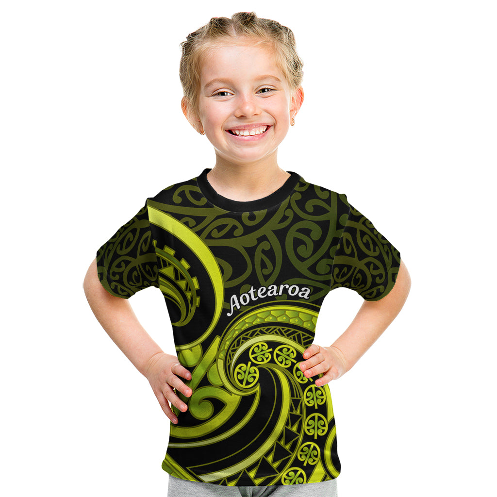 Lime Green New Zealand Mangopare Kid T Shirt Aotearoa Maori Koru Style