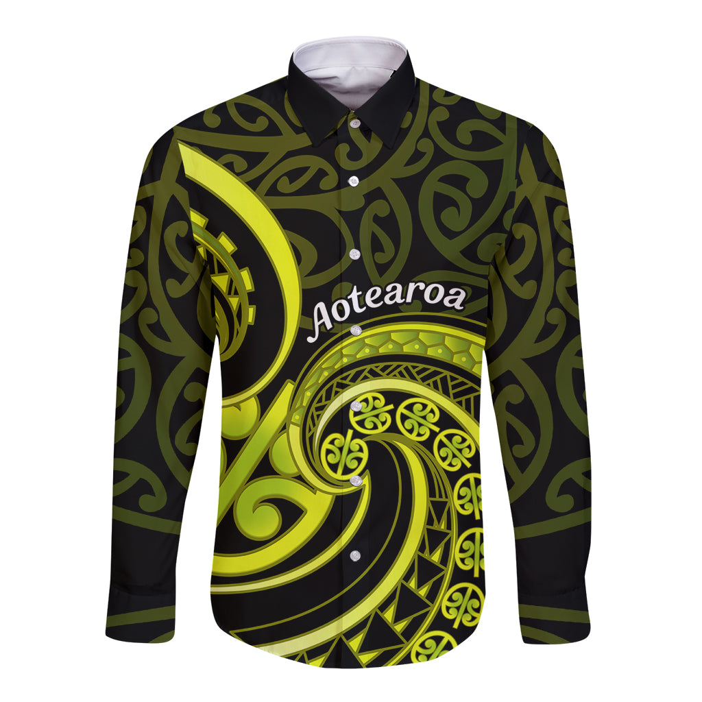 Lime Green New Zealand Mangopare Long Sleeve Button Shirt Aotearoa Maori Koru Style