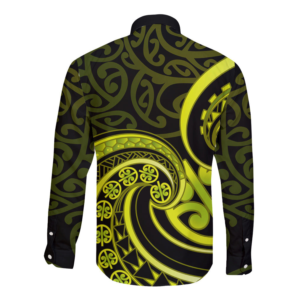 Lime Green New Zealand Mangopare Long Sleeve Button Shirt Aotearoa Maori Koru Style