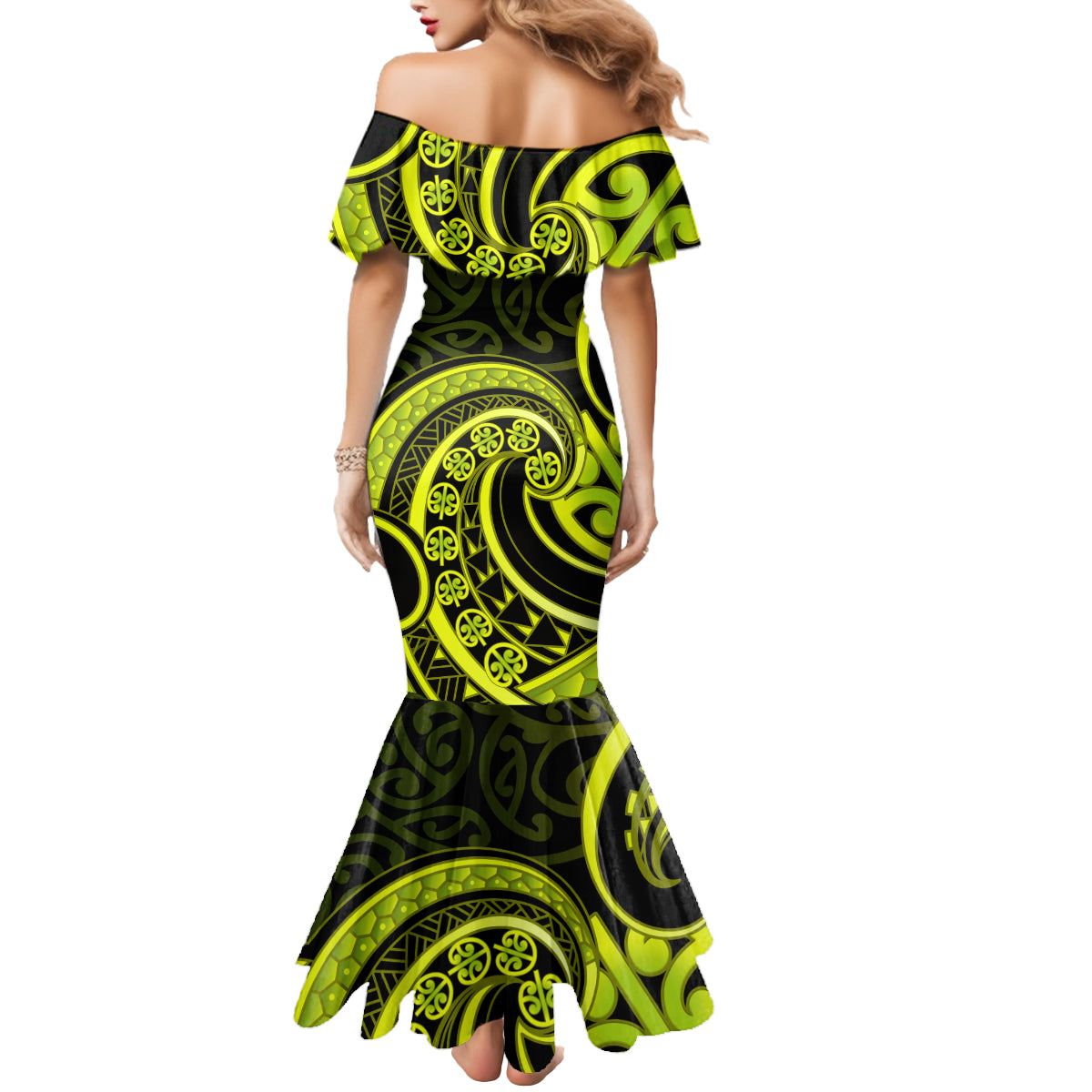 Lime Green New Zealand Mangopare Mermaid Dress Aotearoa Maori Koru Style