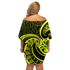 Lime Green New Zealand Mangopare Off Shoulder Short Dress Aotearoa Maori Koru Style