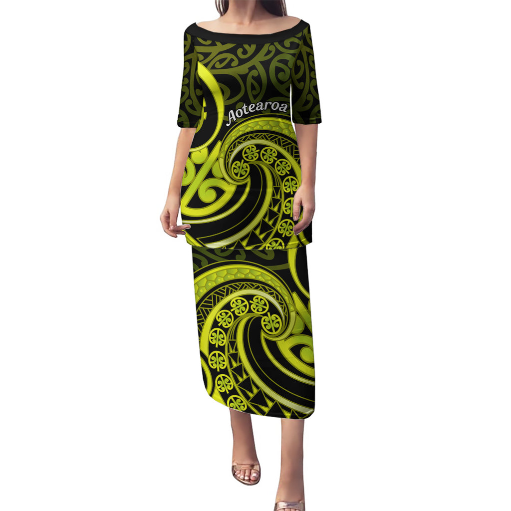 Lime Green New Zealand Mangopare Puletasi Aotearoa Maori Koru Style