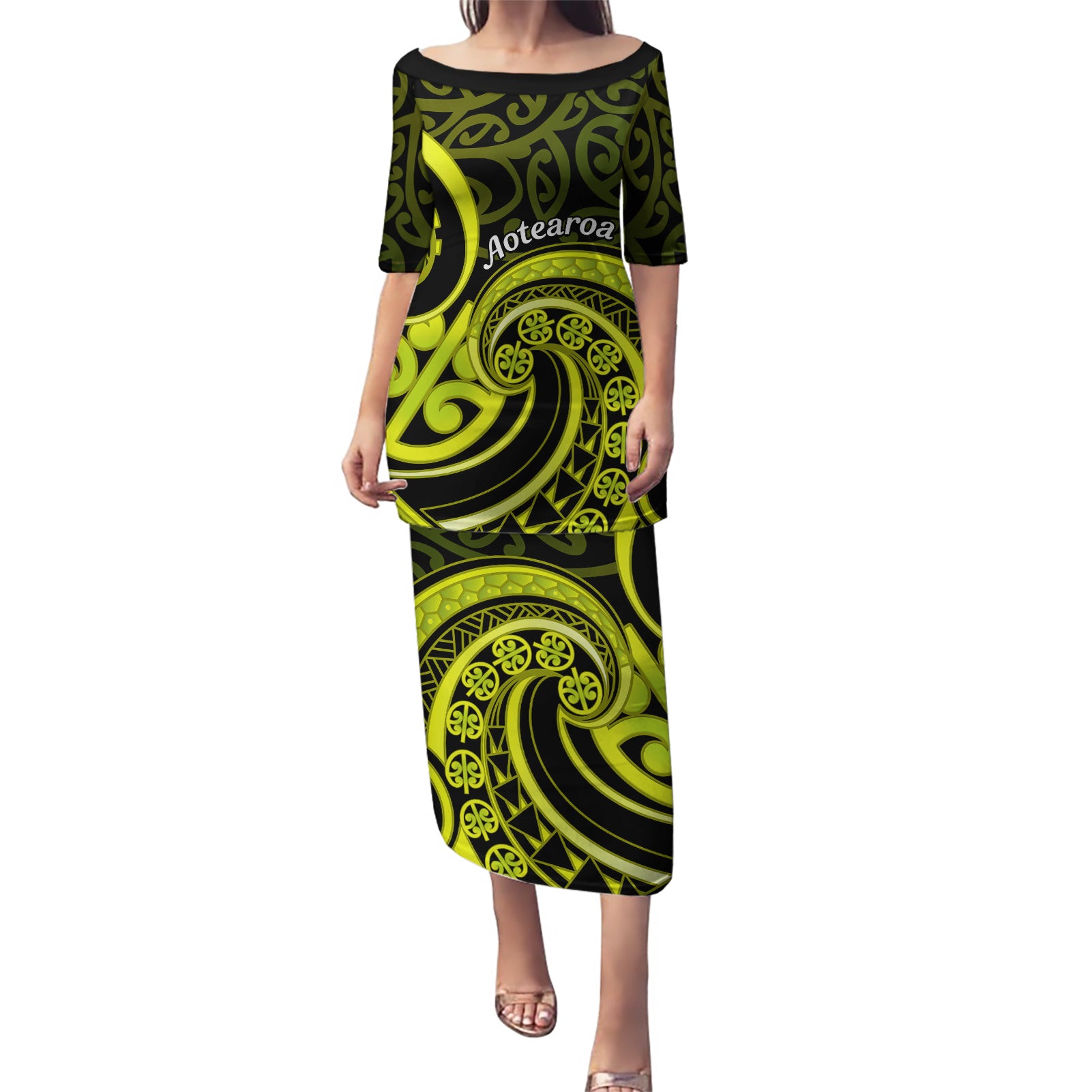 Lime Green New Zealand Mangopare Puletasi Aotearoa Maori Koru Style