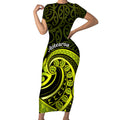 Lime Green New Zealand Mangopare Short Sleeve Bodycon Dress Aotearoa Maori Koru Style