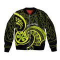 Lime Green New Zealand Mangopare Sleeve Zip Bomber Jacket Aotearoa Maori Koru Style