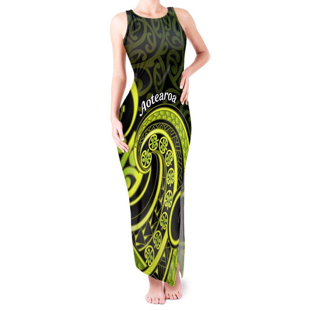 Lime Green New Zealand Mangopare Tank Maxi Dress Aotearoa Maori Koru Style