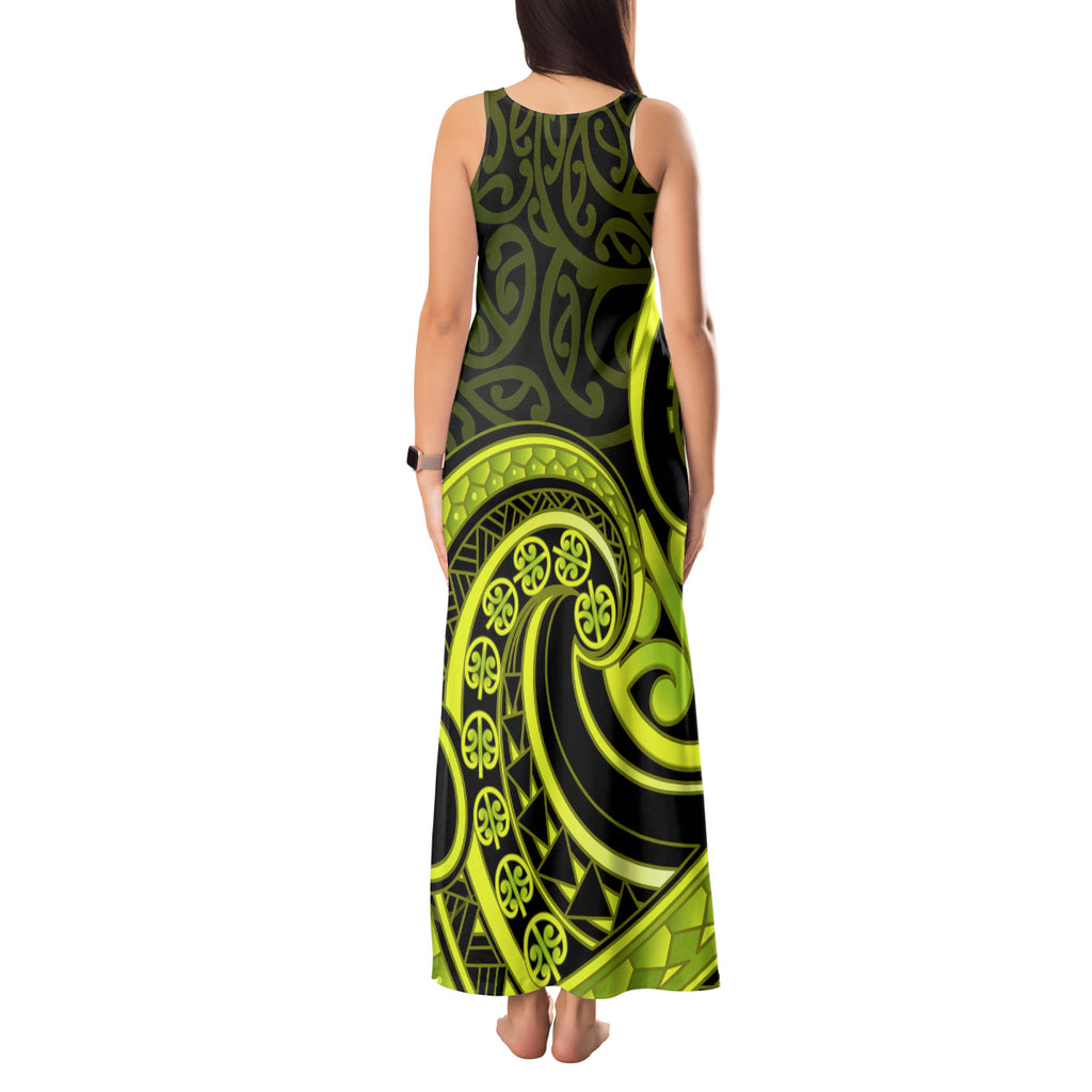 Lime Green New Zealand Mangopare Tank Maxi Dress Aotearoa Maori Koru Style