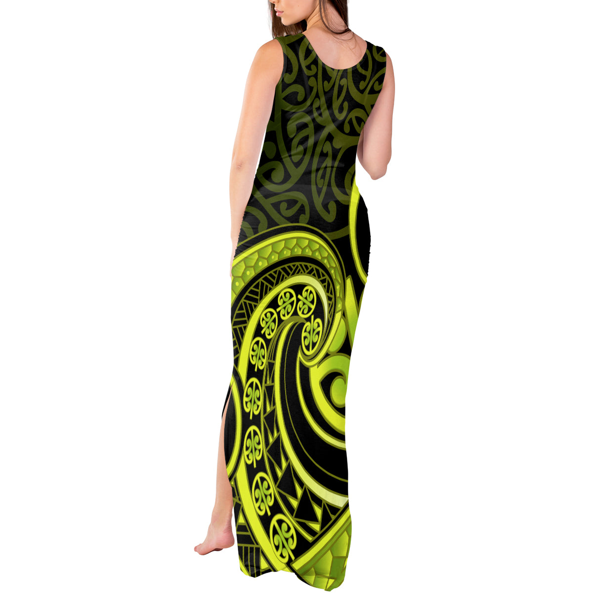 Lime Green New Zealand Mangopare Tank Maxi Dress Aotearoa Maori Koru Style