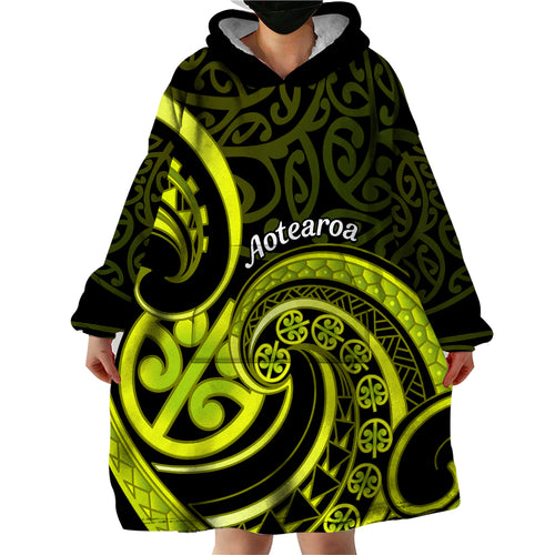 Lime Green New Zealand Mangopare Wearable Blanket Hoodie Aotearoa Maori Koru Style