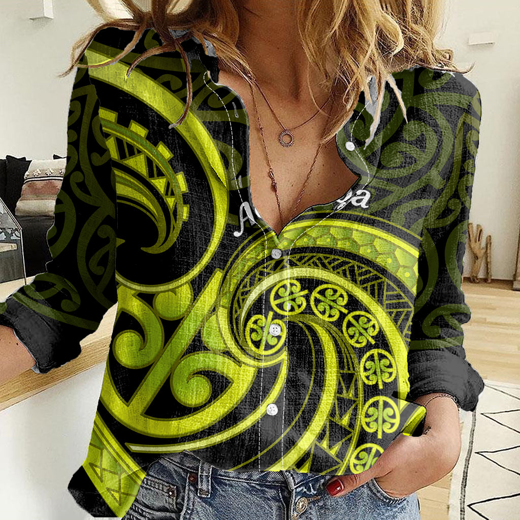Lime Green New Zealand Mangopare Women Casual Shirt Aotearoa Maori Koru Style