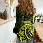 Lime Green New Zealand Mangopare Women Casual Shirt Aotearoa Maori Koru Style
