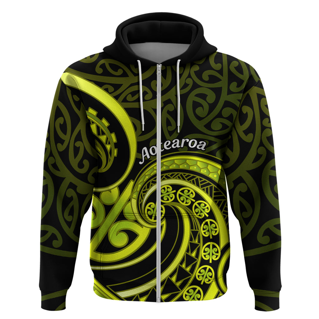 Lime Green New Zealand Mangopare Zip Hoodie Aotearoa Maori Koru Style