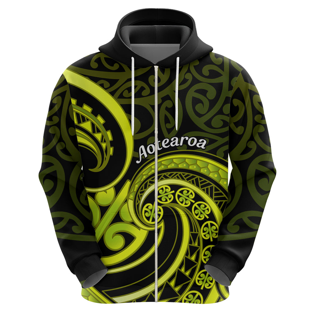 Lime Green New Zealand Mangopare Zip Hoodie Aotearoa Maori Koru Style