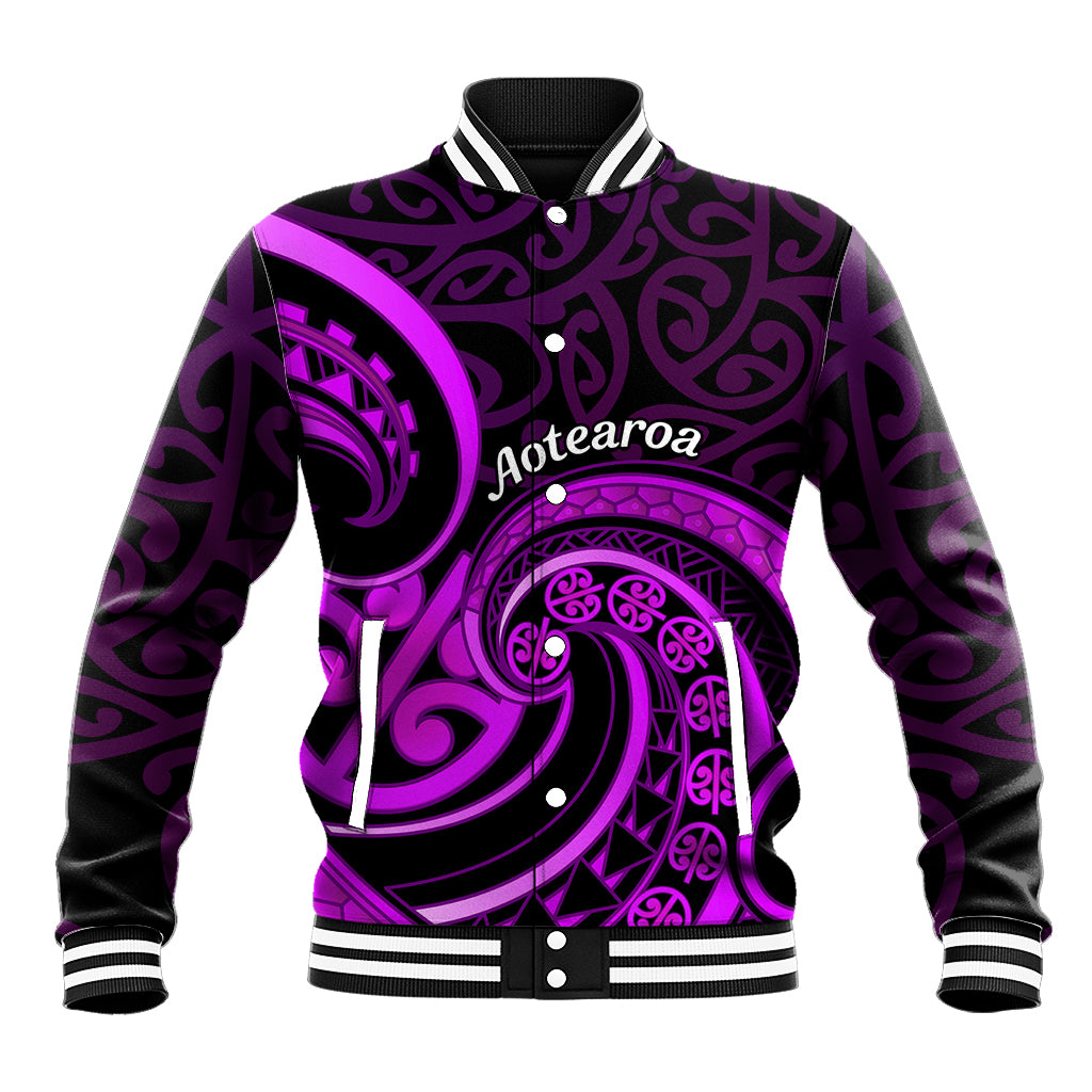 Purple Aotearoa Mangopare Baseball Jacket NZ Maori Koru Style