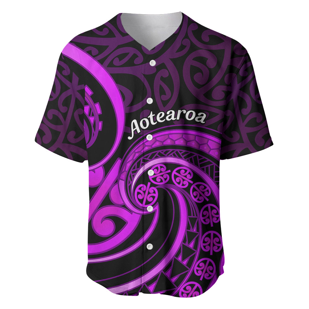 Purple Aotearoa Mangopare Baseball Jersey NZ Maori Koru Style