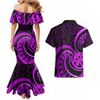 Purple Aotearoa Mangopare Couples Matching Mermaid Dress and Hawaiian Shirt NZ Maori Koru Style