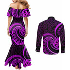 Purple Aotearoa Mangopare Couples Matching Mermaid Dress and Long Sleeve Button Shirt NZ Maori Koru Style