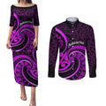 Purple Aotearoa Mangopare Couples Matching Puletasi and Long Sleeve Button Shirt NZ Maori Koru Style