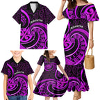 Purple Aotearoa Mangopare Family Matching Mermaid Dress and Hawaiian Shirt NZ Maori Koru Style