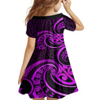 Purple Aotearoa Mangopare Family Matching Off Shoulder Short Dress and Hawaiian Shirt NZ Maori Koru Style