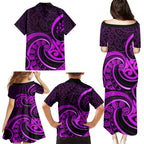 Purple Aotearoa Mangopare Family Matching Puletasi and Hawaiian Shirt NZ Maori Koru Style