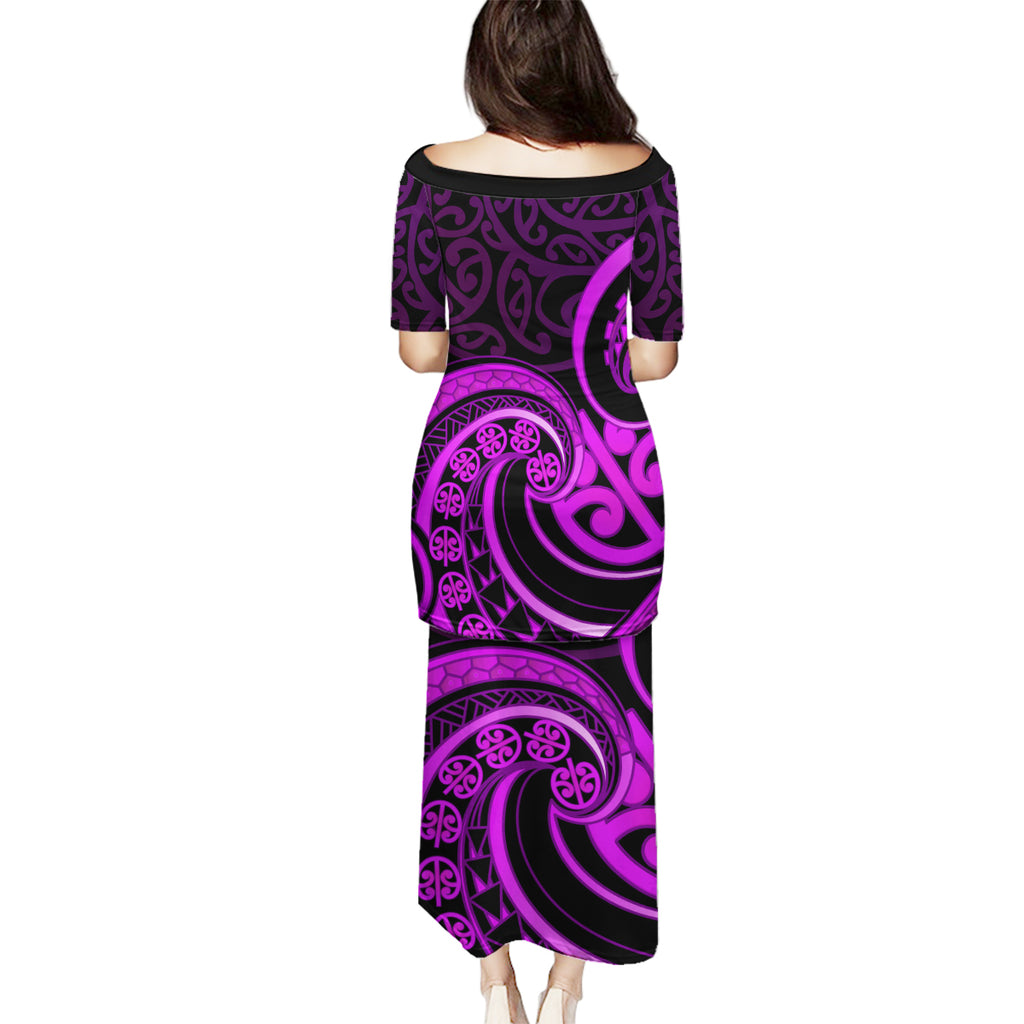 Purple Aotearoa Mangopare Family Matching Puletasi and Hawaiian Shirt NZ Maori Koru Style