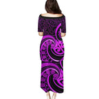 Purple Aotearoa Mangopare Family Matching Puletasi and Hawaiian Shirt NZ Maori Koru Style