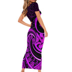 Purple Aotearoa Mangopare Family Matching Short Sleeve Bodycon Dress and Hawaiian Shirt NZ Maori Koru Style