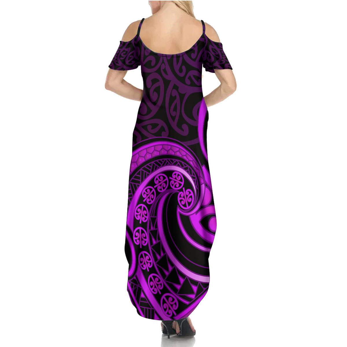 Purple Aotearoa Mangopare Family Matching Summer Maxi Dress and Hawaiian Shirt NZ Maori Koru Style