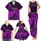 Purple Aotearoa Mangopare Family Matching Tank Maxi Dress and Hawaiian Shirt NZ Maori Koru Style
