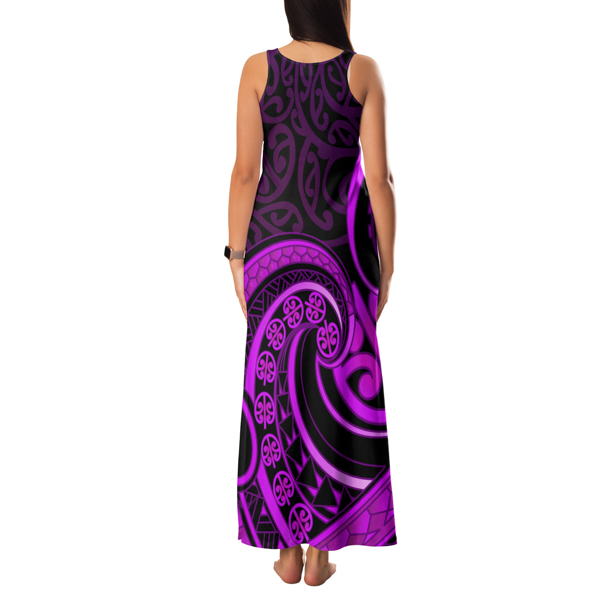 Purple Aotearoa Mangopare Family Matching Tank Maxi Dress and Hawaiian Shirt NZ Maori Koru Style