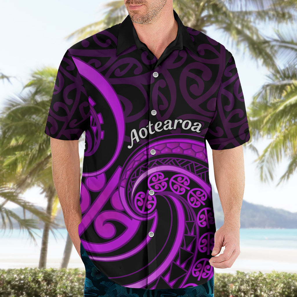 Purple Aotearoa Mangopare Hawaiian Shirt NZ Maori Koru Style