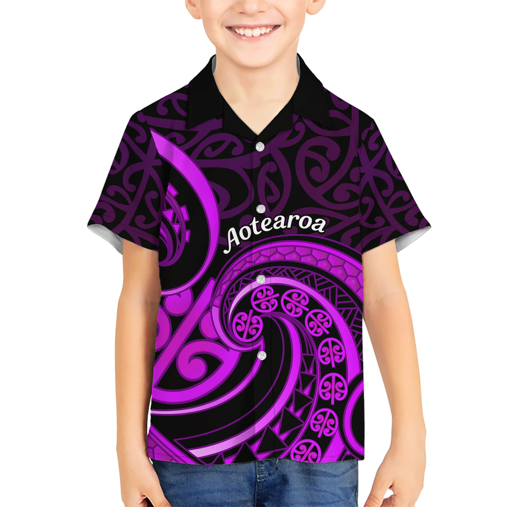 Purple Aotearoa Mangopare Hawaiian Shirt NZ Maori Koru Style