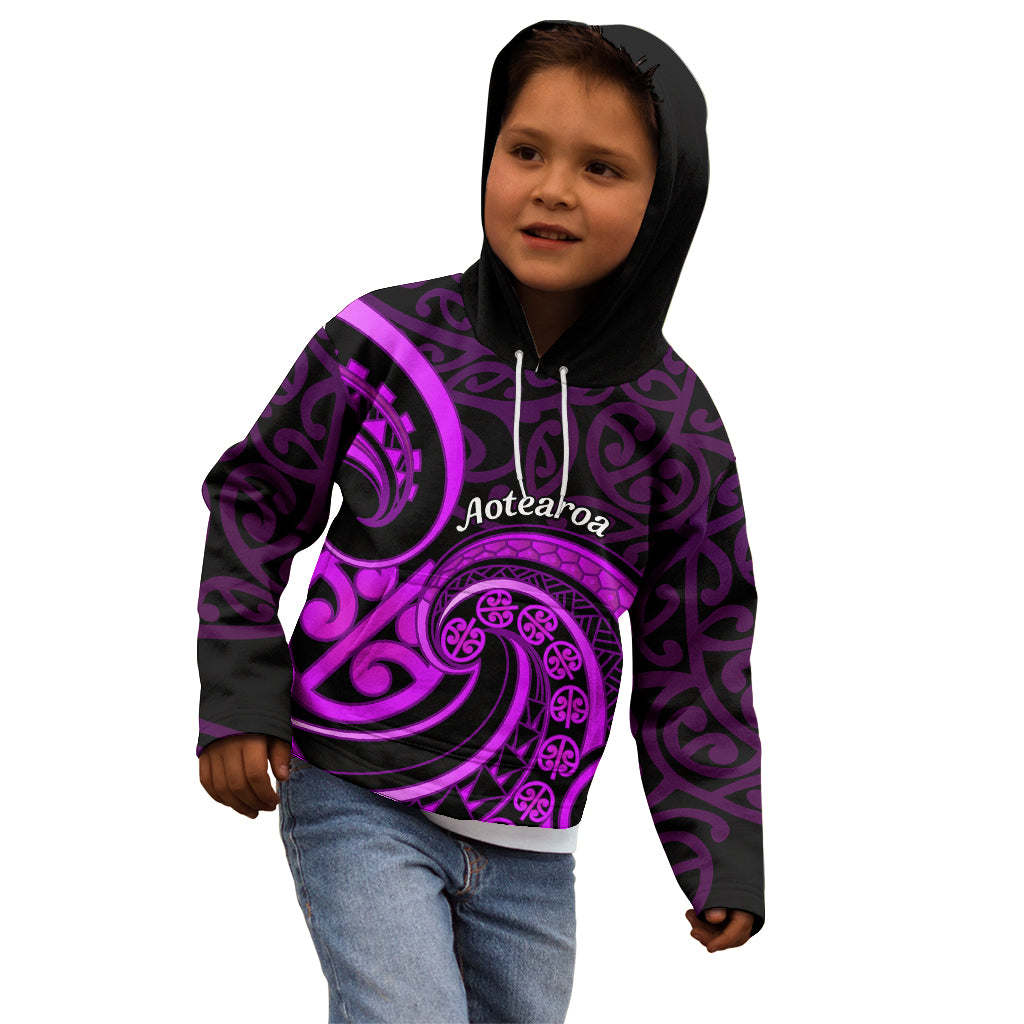 Purple Aotearoa Mangopare Kid Hoodie NZ Maori Koru Style