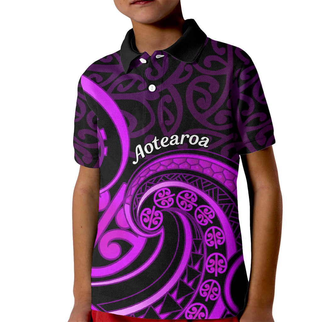Purple Aotearoa Mangopare Kid Polo Shirt NZ Maori Koru Style